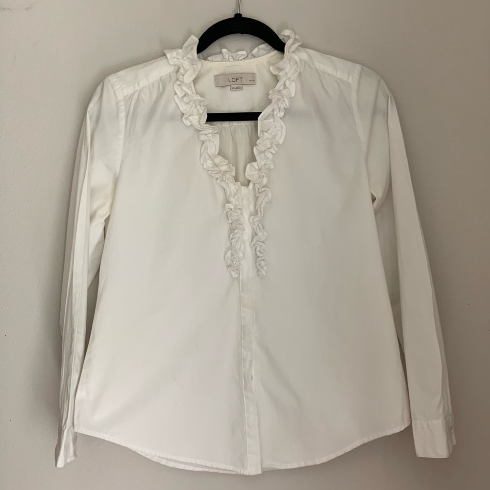 White Ruffled Button Down
